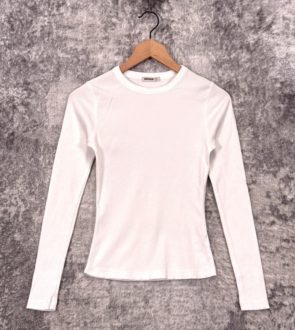 Buck Mason Surplus Ribbed Long Sleeve Shirt Small Womens White